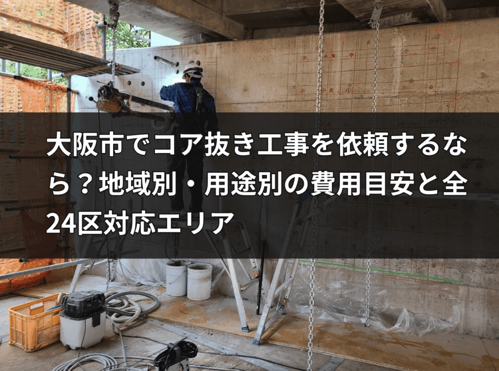大阪市内のオフィスビルでコア抜き工事を行うHOLTECHの職人